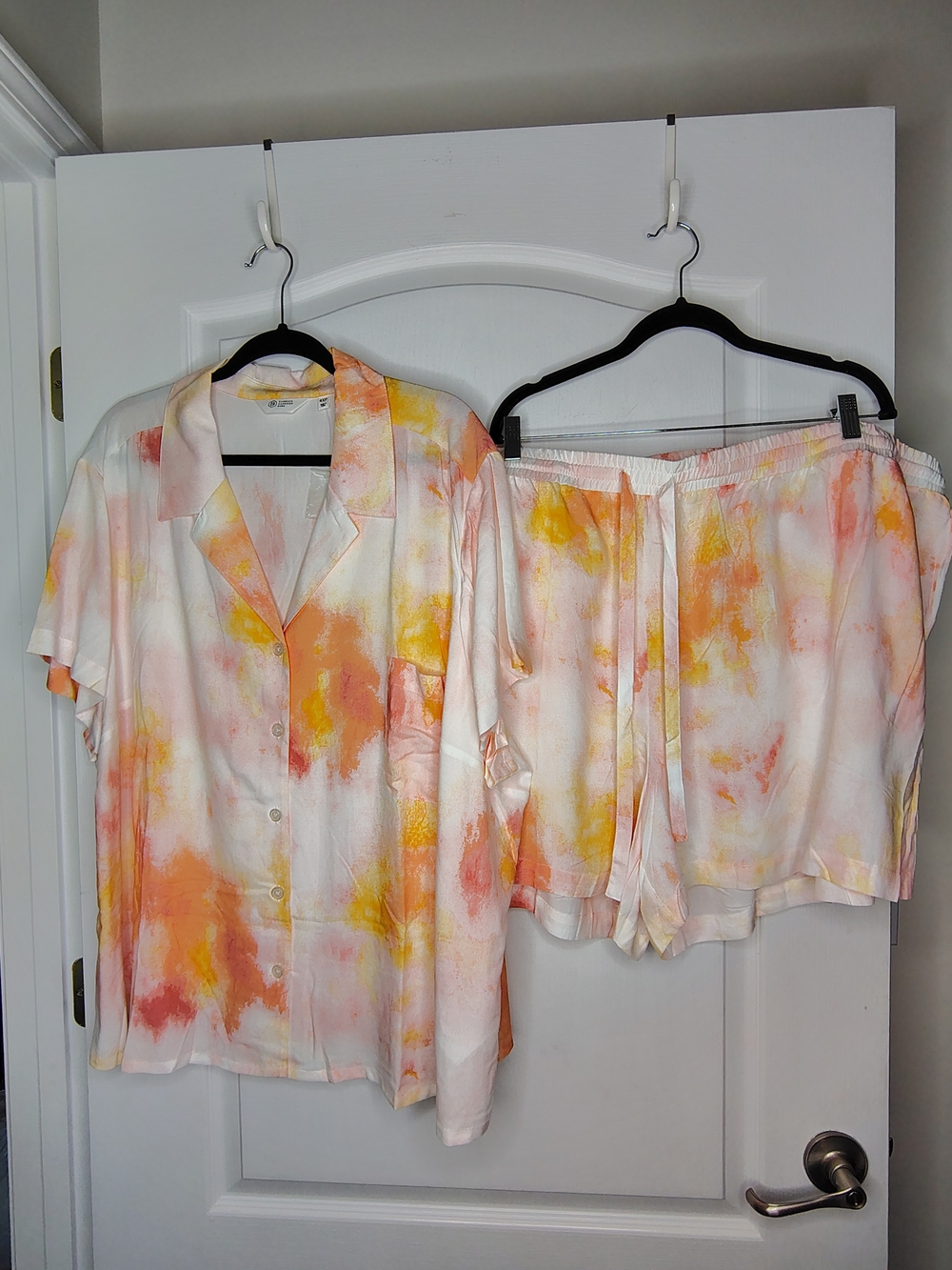Candace Cameron Bure Women's Tie-Dye Rayon Pajama Set - White, Orange, Yellow
